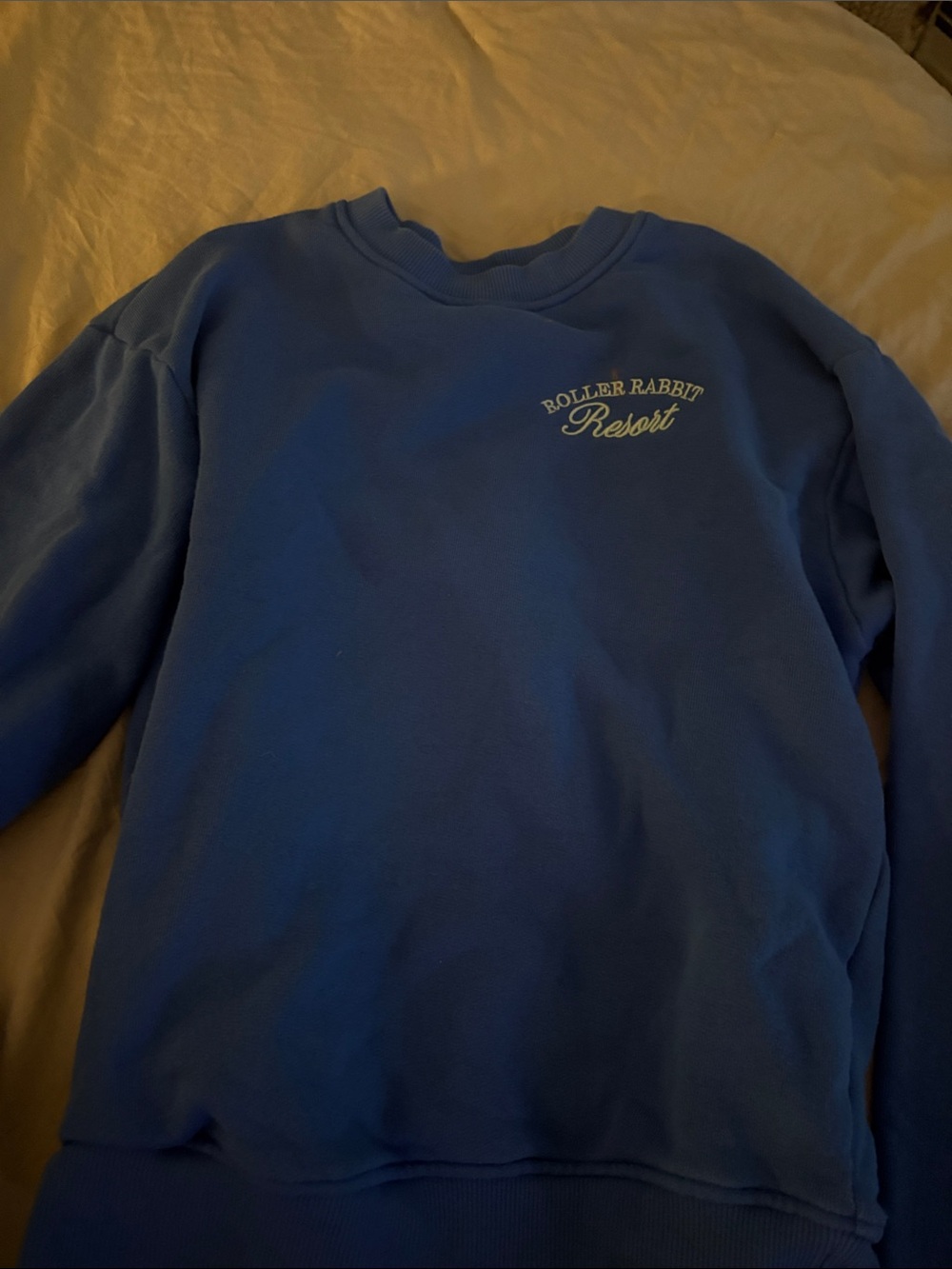 Roller Rabbit Blue Crewneck Sweater with 'Resort' Embroidery